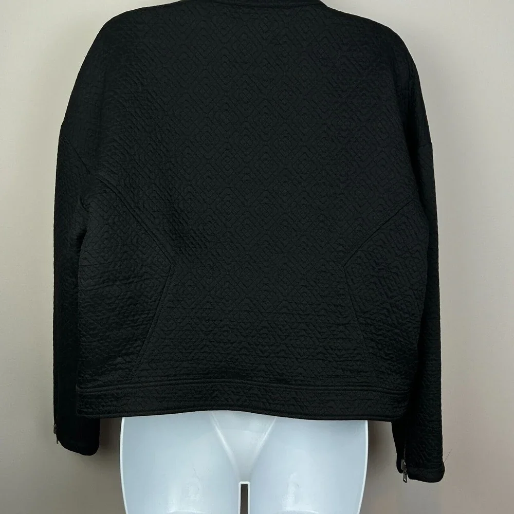 Rebecca Minkoff Black Quilted Moto Jacket Floral Lining Size M - Picture 13 of 14